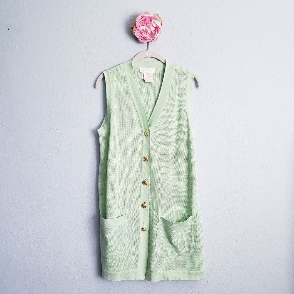 Escada Vintage Pastel Green Buttondown Vest Tunic Vest